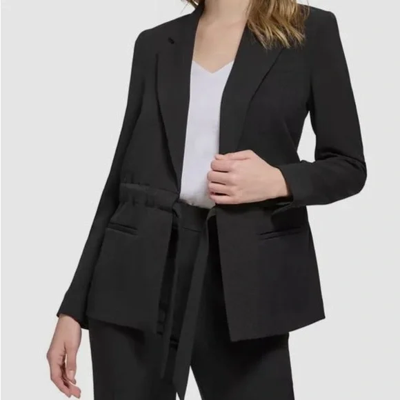New Calvin Klein Black Tie Waist Blazer Long Sleeve Jacket Coat Blouse career 10 - Picture 10 of 12